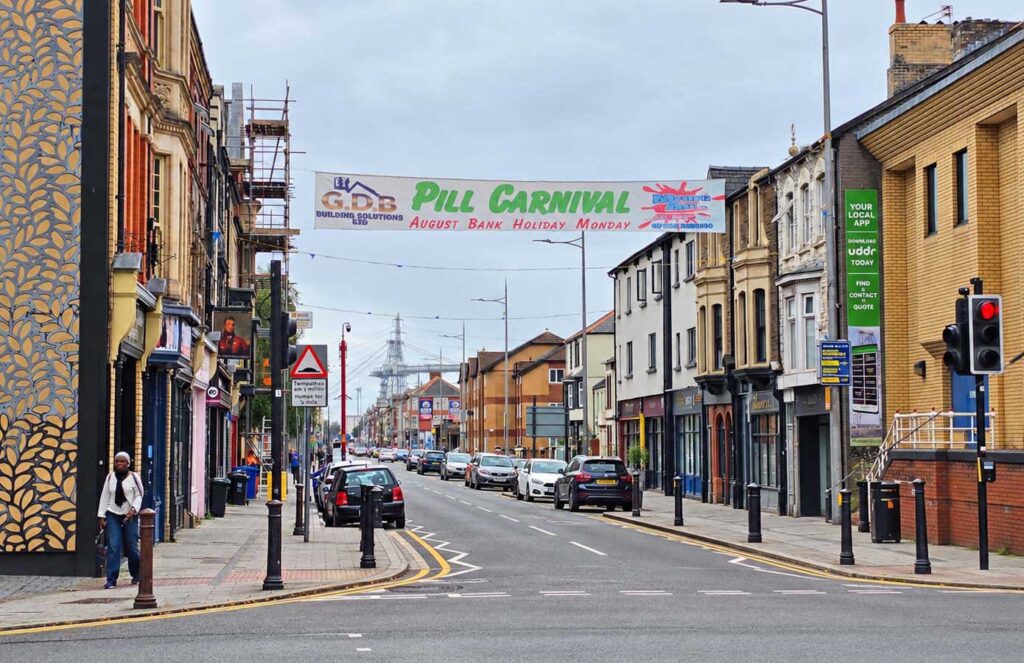 A photo of Newport’s Pillgwenlly district, one of Britain’s oldest Afro‑Caribbean communities.